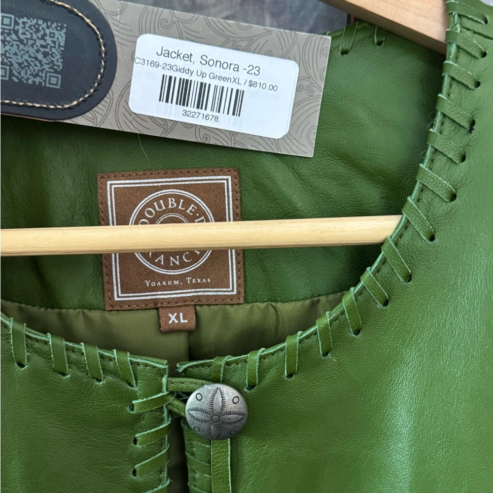 Double D Ranch Vibrant Green Giddy Up Leather Jacket with Fringe - Picture 4 of 4